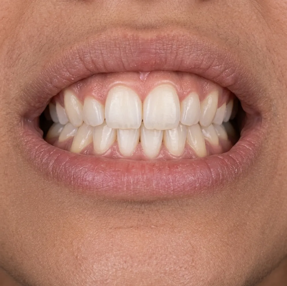 After braces: straight, evenly aligned upper and lower teeth